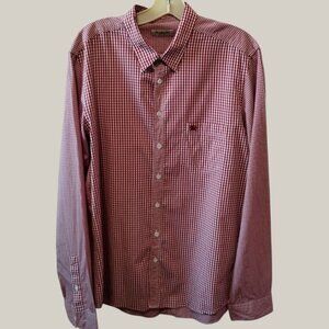 Burberry London Gingham Poplin Long-Sleeve Button-Up Shirt Mens Red/White Large
